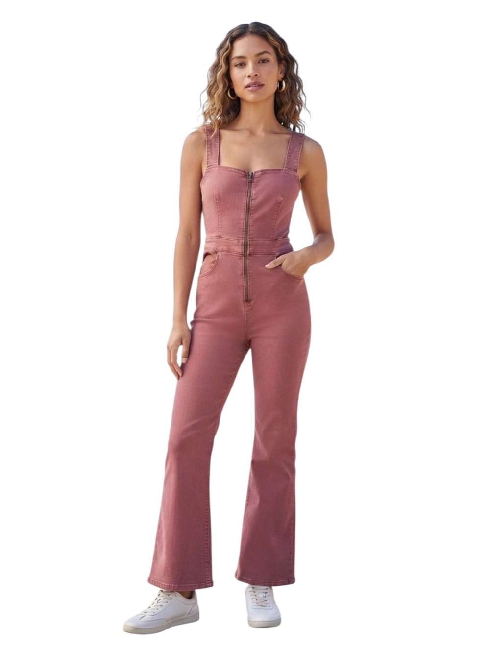 Free People CRVY Second Avenue Terracotta Zip-Front Wide-Leg Jumpsuit Size 2